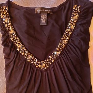 Cable & Gauge Detailed V Neck Blouse sz L Black